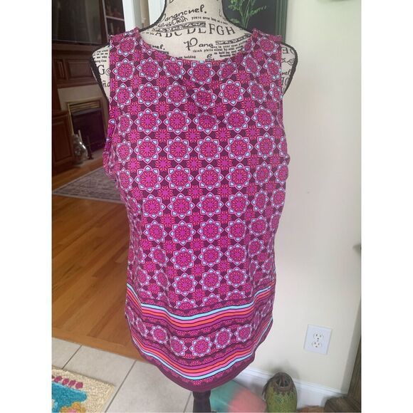 Lands End Pink/Teal/Brown Print Tankini - Top - Picture 1 of 6
